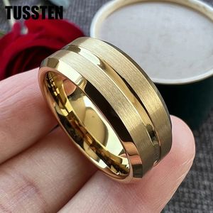 Tussten Fashion 8mm Mens Tungsten Wedding Band Rings Groove Beveled Edge Engagement Ring Valentine Gift 240322