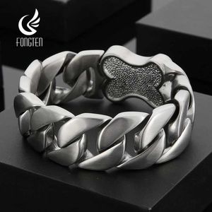 Chain Fongten 31mm Mens Heavy Duty Armband Rostfritt stål Kubansk kedja Borstad glänsande kort fettarmband Mens Silver Jewelry Q240401