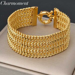 Chain 2cm Wide Chain Bracelet for Mens 18K Gold Plated Double Woven Rolo Cable Curled Link Catenary Chain Fashion Thick Bracelet Q240401