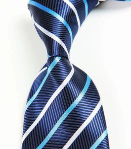 Bow Ties Classic Striped Blue Silver Tie Jacquard Woven Silk 8cm Men's Slitte Business Wedding Party Formal Neck