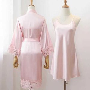 DP5P Sexy Pyjamas Sexy Women Home Dressing Gown Intimate Lingerie Lace Bride Wedding Robe Set Nightwear Casual Sleepwear Kimono Bathrobe Gown 2404101