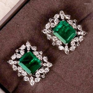 Orecchini a bottone Huitan Trendy Green Cubic Zirconia Donna per la festa nuziale Accessori di lusso Temperamento Elegante gioiello femminile