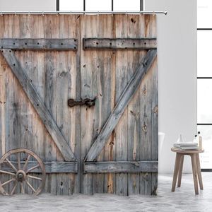 Shower Curtains Vintage Wooden Door Retro Old Barn Farm Wood Wheel Decor Polyester Fabric Bathroom Hanging Curtain With Hooks