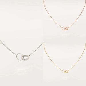 Ny klassisk design dubbel loop charms hänge kärlek halsband för kvinnor flickor 316l titanium stål bröllop smycken krage collier 2024 007