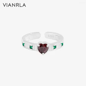 Anéis de cluster Viarla 925 anel de prata esterlina brilhante vermelho zircônia forma de coração colorido verde zircão estilo minimalista níquel