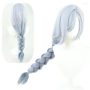 Party Supplies Game Genshin Impact Shenhe Cosplay Wig Blue White Color Long flätor Huvudbonvärmeständigt syntetiskt hår 100 cm