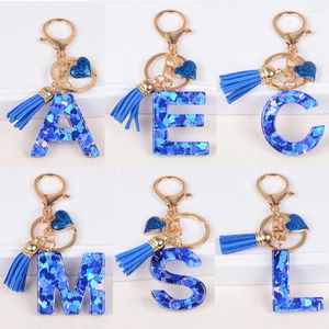 Keychains Sequined Love Heart English Letter Keychain Crystal Glue Tassel Key Chain Couple Bags Hanging Ornament