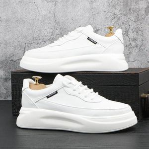 Freizeitschuhe im koreanischen Stil für Herren, Freizeit, weiße Schnürung, echtes Leder, flache Schuhe, atmungsaktive Plattform-Turnschuhe, Jugend-Straßenschuhe, Mann