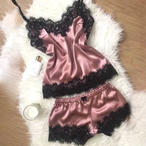 Sexy Pyjamas, modische Nachtwäsche, Spitzenbesatz, Satin, Cami-Top, Pyjama-Sets, sexy, heiße Erotik, Heimkleidung, Damen-Pyjamas, Damen-Nachtwäsche, ärmelloser Träger, 240330