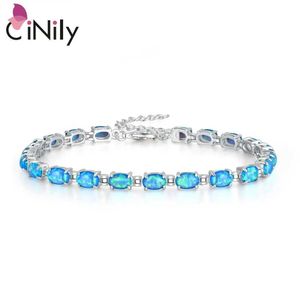 Chain CiNily White Blue Pink Fire Protein Stone Chain Bracelet with Silver Plated Black Gold Fine Chain Tennis Bracelet Q240401