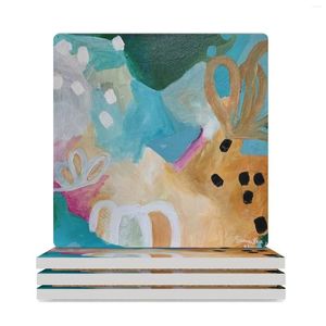 Tapetes de mesa colorido abstrato por artista rural porta-copos de cerâmica (quadrado) copo branco antiderrapante personalizado para chá
