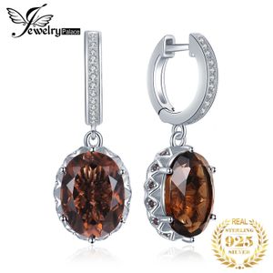 Jewelrypalace Büyük 7Ct Orijinal Dumanlı Kuvars 925 STERLING Gümüş Sallantı Damla Küpe Kadınlar için Taş Kulüpleri 240401