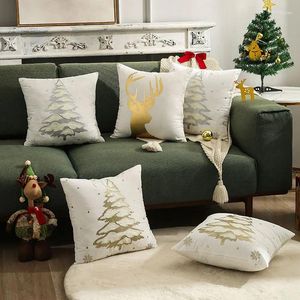 Kudde White Gilded Christmas Covers Decorative 2024 Tree Brodery Cover 45x45cm Festival Pillows Decor Home