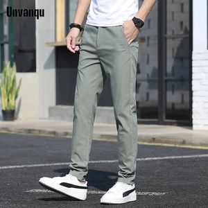 Unvanqu Streetwear Mens 2023 Spor Khaki Erkek Yüksek Kalite Sıradan Pantolon İnce Düz Nefes Alabilir Streç Klasik Pantolon 240326