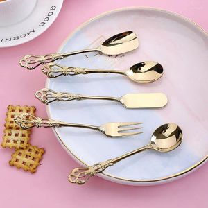 Zestawy zastawy stołowej 5PCS 304 STALIMA STALIMICZNA MAŁE ZESTAW ZŁOTY ZESTAW STYKI VINTAGE DESKING POLLIMET Cream Cake Fork Ice Scoop