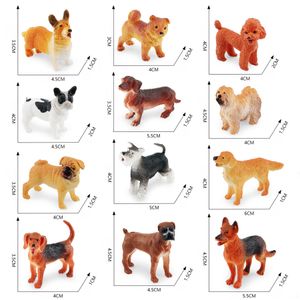 リアルなプラスチックの子犬のフィギュアプレイセットハンドペイントミニ犬動物おもちゃケーキトッパーイースターエッグクリスマスバースデーギフト