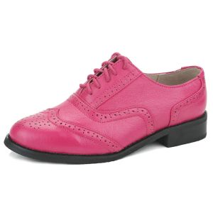 Oxfords Fashion New Genuine Leather Handmade Shoes Ladies Mei Red Plus Size Woman Flat Shoes Lace Up Oxford Shoes For Women Brogue