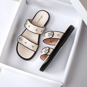 2024 sommer Leder frauen Hausschuhe Casual Wohnungen Sandalen Mode Stil Elegante Dicken sohlen Halb-hausschuhe Schuhe Frau Größe 35-43