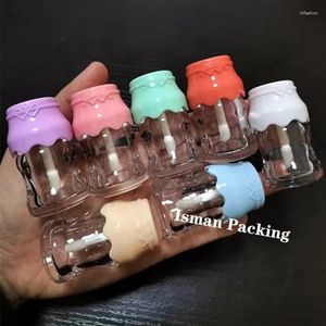 Aufbewahrungsflaschen 50 Stück Einzigartige leere süße Milch Babyglas Flaschenform Lipgloss Verpackung Tube Klare Marmelade Lipgloss Behälter mit Zauberstäben für Kinder