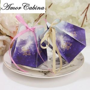 Confezione regalo 50 pezzi Fantasia in marmo viola Stella a cinque punte Baby Shower Scatola di caramelle personalizzata Matrimonio romantico e festa di compleanno