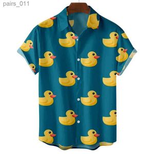 Men's Casual Shirts Duck 3d Print Summer Beach Shirt Men Floral Fashion Hawaiian Casual Short Sleeve Single-Breasted Imported Clothing Streetwear 240402