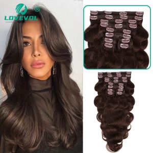 Extensões 10 Pcs / 160g Grampo Ondulado Marrom Escuro em Extensões de Cabelo Trama Tripla Onda Corporal Remy Clip em Extensões de Cabelo Humano Real Clipes de Cabeça Cheia