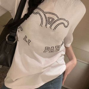 2024SS Women T Shirt Designer T Shirts Women Fashion Rhinestone Letters Short Sleeve Tops Round Neck Casual Outdoor Sweatshirt