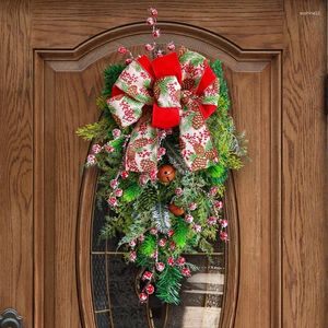 Decorative Flowers 2024Christmas Wreath With Bow For Front Door Window Wall Fireplace Staircase Balcony Garden Decorations