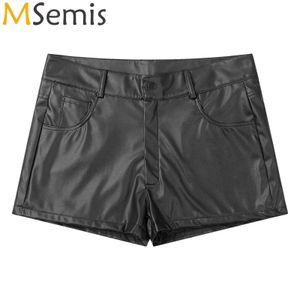 Mäns shorts herrar pu lädershorts för poldans helt fodrade latex boxning shorts pockets punk bagage klubbkläder karnevalkläderc240402