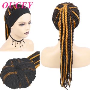 Peruker oucey lång flätad lådflätor peruker för svarta kvinnor syntetiska hår pannband peruk Braid African Natural Black Brown Wig Women