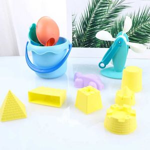 Water Sand Play Fun 6pcs Beach Set with Truck Bucket Shovels Rakes Castle Molds Can Sandbox Toys for Kids Toddlers ( ) 240403