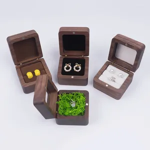 Jewelry Pouches Vintage Wood Ring Holder Box Organizer Marriage Wedding Ceremony Gift Packaging Stud Earring Display Boxes