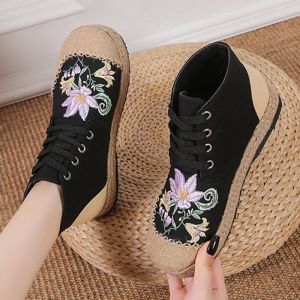 Flats 2023 Autumn New Women Flats Shoes Flower Platform Canvas Loafers Fashion Trend Lace Up Walking Casual Running Fad Mujer Zapatos