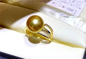 Cluster Rings Beautiful And Generous 11-12mm Authentic Natural South China Sea Gold Circular Pearl Ring 925S