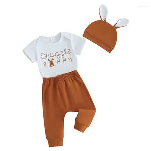 Clothing Sets Baby Boys Easter Outfit Short Sleeve Letter Print Romper Elastic Band Pants Hat Clothes Set