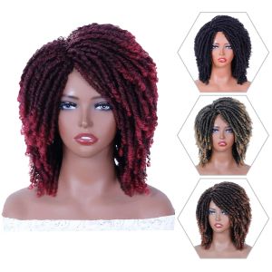 Perucas bchr curto dreadlock curly sintético peruca preta marrom marrom vermelho africano locs de crochê de crochê perucas para mulheres