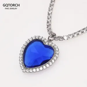 Hängen Real 925 Sterling Silver The Heart of Ocean Necklace Blue Created Diamond Zircon Titanic Pendant Sweater Chain Justerbar