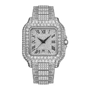 Zegarek luksus moissanite lodowane zegarki Hip Hop Bust w dół Unisex Diamond zegarek ze stali nierdzewnej Studdowy na nadgarstek Watche Waterproof Montres