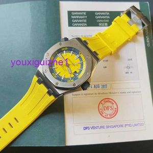 Relógio de pulso luxuoso AP Royal Oak Offshore 15710ST Limão Amarelo 42mm Relógio Masculino de Aço de Precisão Automático Mecânico Amarelo Azul Cor Correspondência