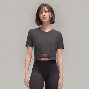 Lu Women Yoga Cropped Women's T-shirt Ribbed Crop Top Modal Short Sleeve Breathable Tight Sports Jogging