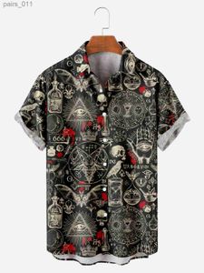 Mäns avslappnade skjortor hawaiianska skjortor för män skalle sommar avslappnad kort ärm y2k hög kvalitet överdimensionerade streetwear vintage strand toppar kläder 240402