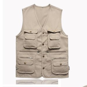 Mens Coletes Atacado- Pographer Colete Homens Bege Exército Verde Mti-Pocket Campo Pescador Jornalista Pographer Gilet Jacket Plus Size 4Xl Ne Dhuij