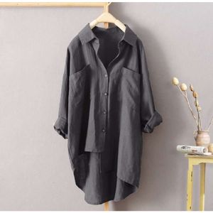 Color New Solid Womens Casual Shirt Autumn Cotton and Linen Cardigan Double Pocket Long Sleeve Top 7 Colors 8 SizesAHB1