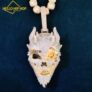 Hello Hip-Hop Rose Eye Skull Testa Cindant Necklace Chain for Men Cubic Zircon Hip Hop Rock Rapper Style Jewelry