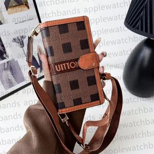 Skórzany flip telefon projektant etui na Apple iPhone 15 Pro Max 13 12 14 Pro Max Uchwyt karty obudowy marka luksusowe paski na ramieniu Crossbody Portfel Portfel Case