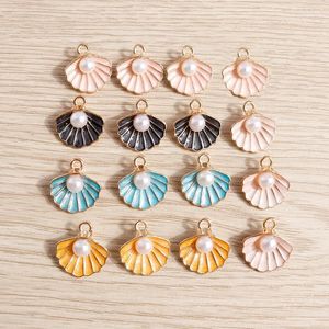 Charms 10pcs 15x16mm Cute Enamel Pearl Shell Pendants For Jewelry Making Drop Earrings Necklace Handmade Bracelet Craft Supplies