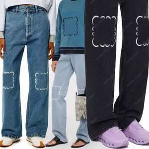 Designer Damen Jeans Jeans Jeans Hosen hohe Taille Street Straight Pantalones Patch Sticked Dekoration Casual Blue Jackets