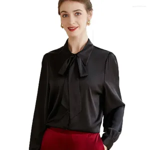 البلوزات النسائية Lafarvie Long Sleeve Ladies قمصان غير رسمية من الحرير الأنيق مع الشريط القديم أنثى قمم أساسية Blusas Mujer de Moda