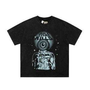 Gary the letters behind the joint eyeballs are used wash water printed short sleeve high street T-shirt (large)