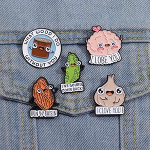 I Lobe You Funny Brain Enamel Pins Cartoon Creative Vegetable Food Brooches Lapel Badge Backpack Clothing Jewelry Pin for Gift